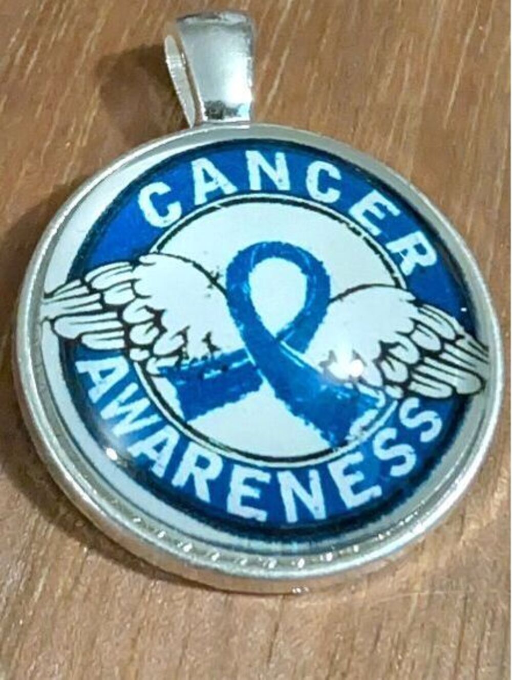 Vintage New Silver Tone Cancer Awareness Pendant Necklace Charm Memory Memorial